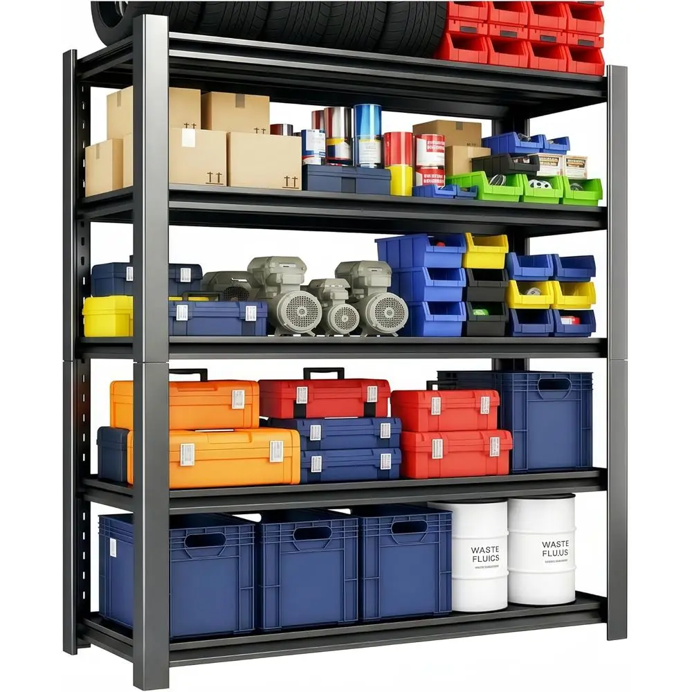 5-Tier Adjustable Storage Shelves for Garage, Basement, 48W x 20D x 74H, Black
5-Tier Adjustable Storage Shelves for Garage, Basement, 48W x 20D x 74H, Black