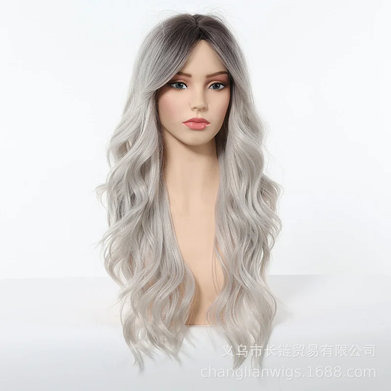 European and American Christmas wig, silver-white wavy long curly hair with bangs, high-temperature fiber full headpiece for wom
European and American Christmas wig, silver-white wavy long curly hair with bangs, high-temperature fiber full headpiece for wom