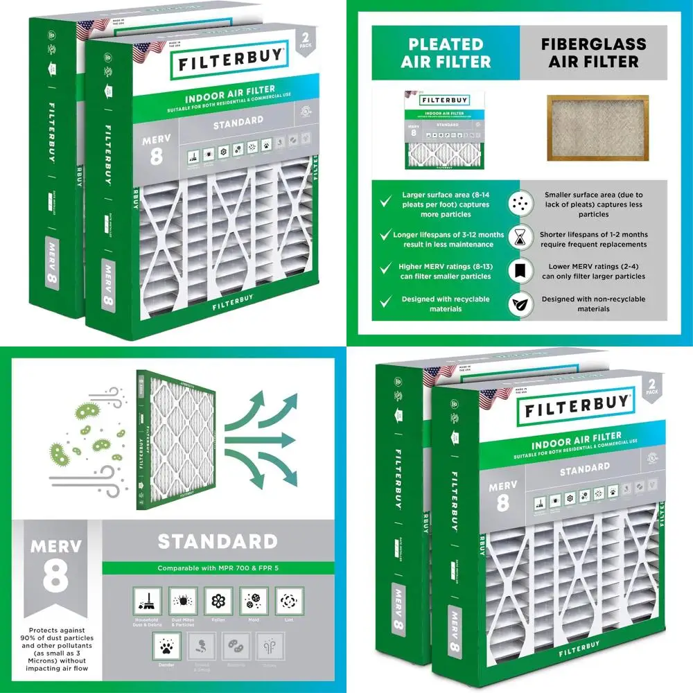 20x25x3.5 MERV 8 Pleated Air Filter for HVAC Systems, 2-Pack (Actual Size: 19.94 x 25.38 x 3.75)
20x25x3.5 MERV 8 Pleated Air Filter for HVAC Systems, 2-Pack (Actual Size: 19.94 x 25.38 x 3.75)