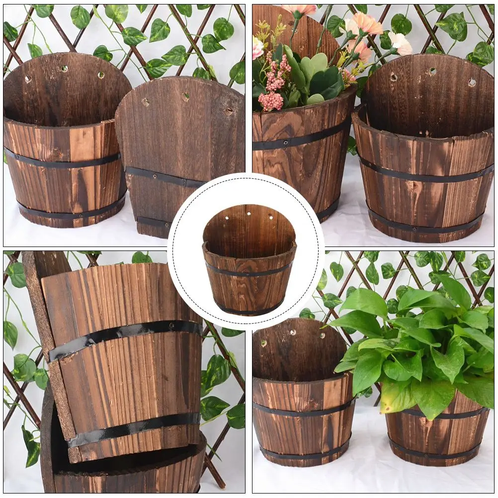 Wooden Flower Pots Small Dark Brown Hanging Planter with Drainage Garden Decor Bucket Style Plant Container Fence
Wooden Flower Pots Small Dark Brown Hanging Planter with Drainage Garden Decor Bucket Style Plant Container Fence