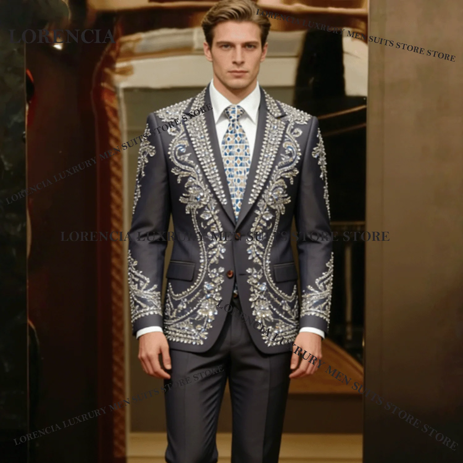 Customized Fashion Rhinestone Men Suit Elegant Diamond Paillette Evening Tuxedos Slim Ropa hombre 2 Pieces Sets Groom Male Blaze
Customized Fashion Rhinestone Men Suit Elegant Diamond Paillette Evening Tuxedos Slim Ropa hombre 2 Pieces Sets Groom Male Blaze
