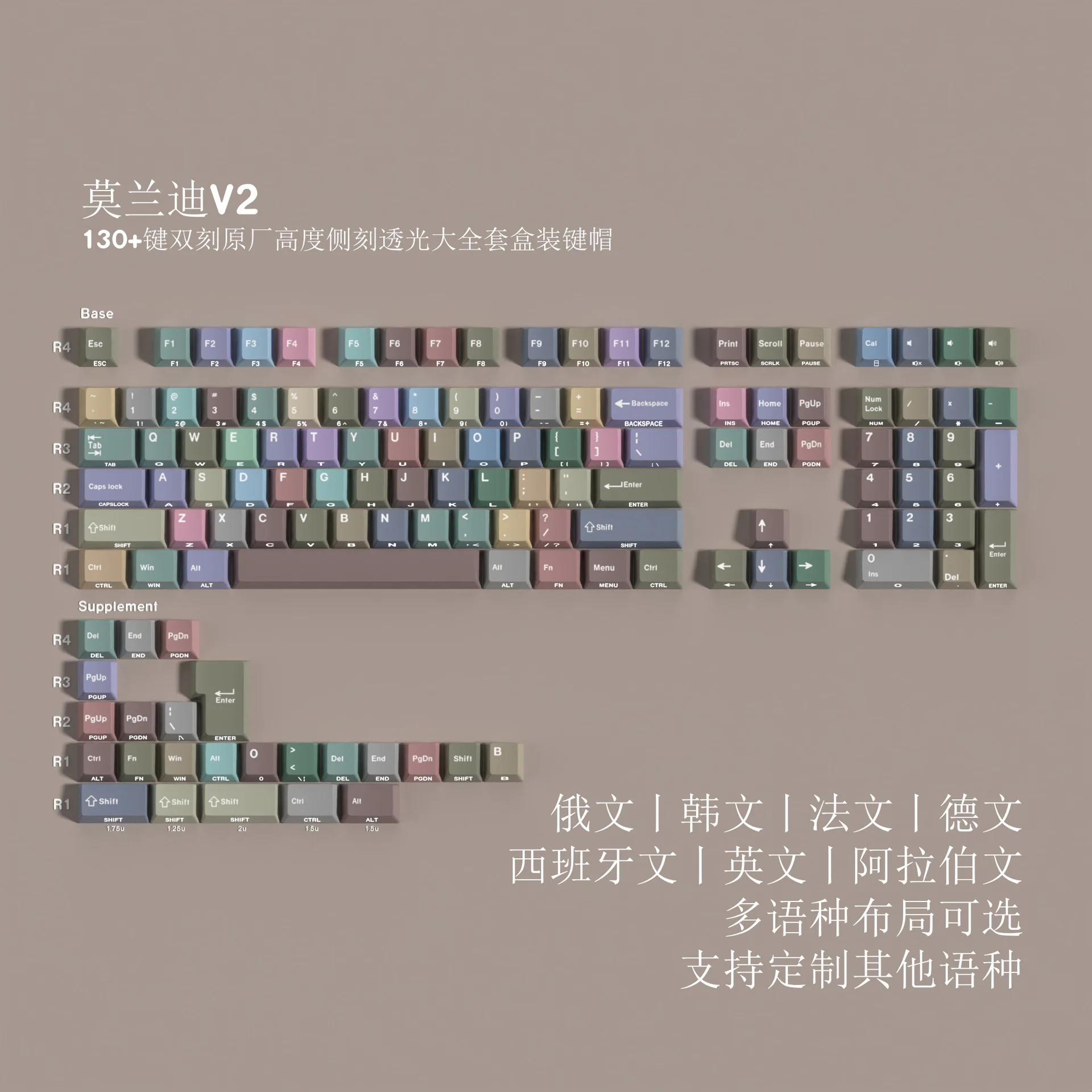 Morandi V2 double engraving light transmission Pbt original full set of keycaps Korean Russian phonetic European small language
Morandi V2 double engraving light transmission Pbt original full set of keycaps Korean Russian phonetic European small language