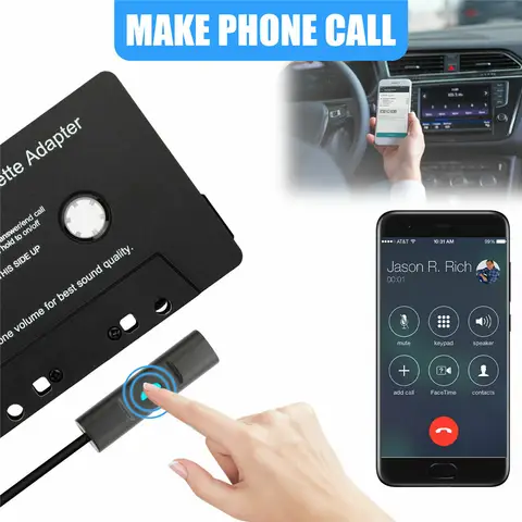 Car Bluetooth 5.0 Tape Cassette Audio Aux Adapter with Microphone 6H Music Time 168H Standby Smartphone Cassette Adapter