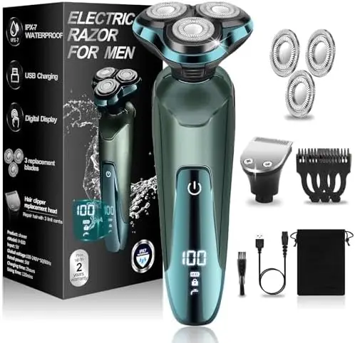 Men's Electric Razor: 3-in-1 Shaver with Floating Blades for Nose Hair & Sideburns, IPX7 Waterproof, Wet/Dry Use
Men's Electric Razor: 3-in-1 Shaver with Floating Blades for Nose Hair & Sideburns, IPX7 Waterproof, Wet/Dry Use