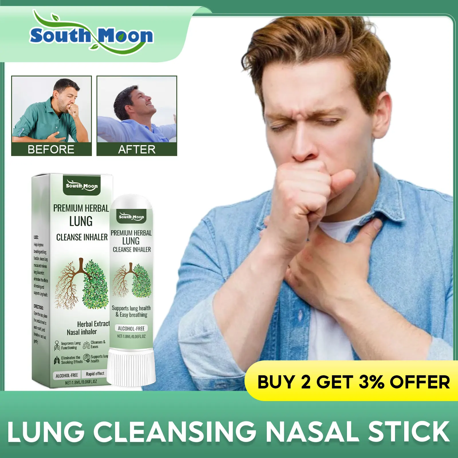 Herbal Lung Detox Nasal Inhaler Menthol Refreshing Anti Fatigue Relieve Nasal Congestion Clear Mucus Powerful Lung Support Stick
Herbal Lung Detox Nasal Inhaler Menthol Refreshing Anti Fatigue Relieve Nasal Congestion Clear Mucus Powerful Lung Support Stick