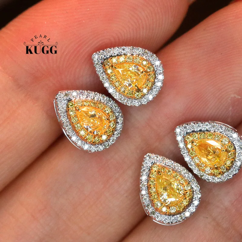 KUGG 100% 18K White Gold Earrings Elegant Water Drop Shape Real Natural Yellow Diamond Stud Earrings for Women Fine Jewelry
KUGG 100% 18K White Gold Earrings Elegant Water Drop Shape Real Natural Yellow Diamond Stud Earrings for Women Fine Jewelry