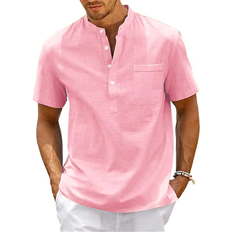 Leisure Buttoned Stand Collar Cotton Tops Men Summer New Casual Loose Thin Pure Color Shirt Mens Beach Seaside Breathable Shirts
Leisure Buttoned Stand Collar Cotton Tops Men Summer New Casual Loose Thin Pure Color Shirt Mens Beach Seaside Breathable Shirts