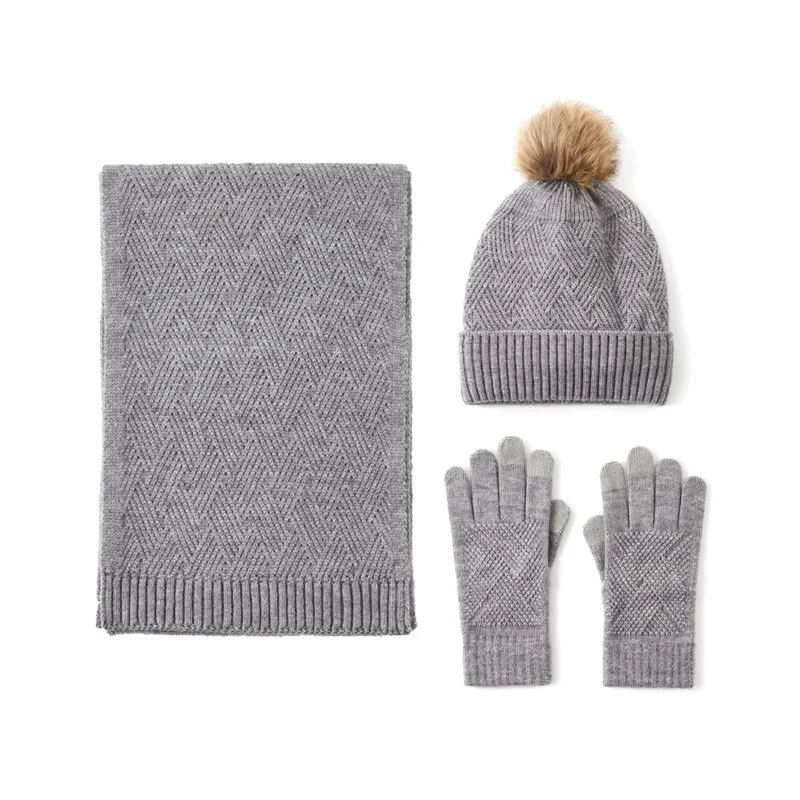 Solid Color Wool Warm Hat Scarf Gloves Three-piece Men And Women Autumn Winter Wind Cold Wool Ball Padded Soft Knitting Set
Solid Color Wool Warm Hat Scarf Gloves Three-piece Men And Women Autumn Winter Wind Cold Wool Ball Padded Soft Knitting Set
