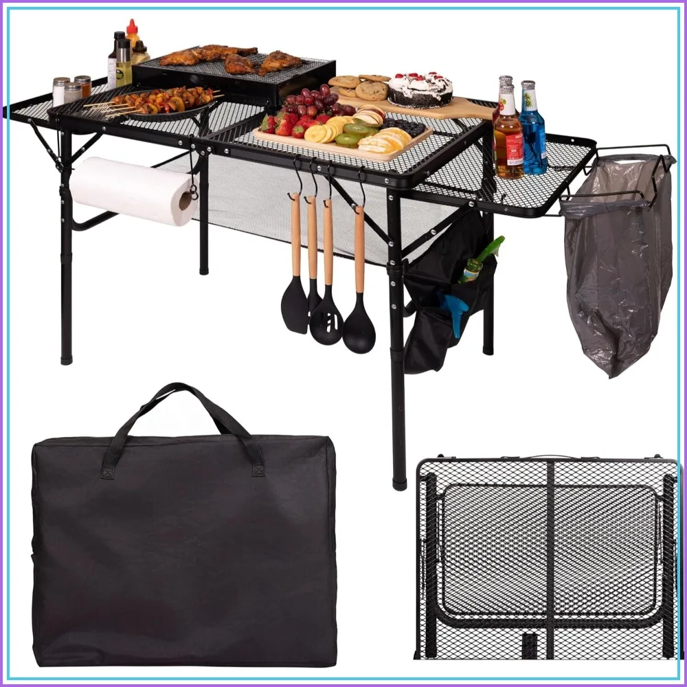 Folding Table with Carry Bag, Paper Towel Holder, Garbage Holder, Wing Panels, 3x2 FT, Adjustable Height, for Portable Grill, Picnic, Outdoor, Beach, Camping, BBQ
Folding Table with Carry Bag, Paper Towel Holder, Garbage Holder, Wing Panels, 3x2 FT, Adjustable Height, for Portable Grill, Picnic, Outdoor, Beach, Camping, BBQ
