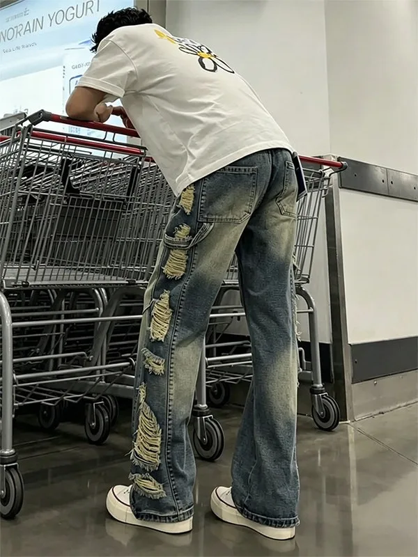 American Retro Blue Hole Jeans Men's Micro Flare Knife Pants High Street Vibe Design Straight Hole Pants Casual Breathable
American Retro Blue Hole Jeans Men's Micro Flare Knife Pants High Street Vibe Design Straight Hole Pants Casual Breathable