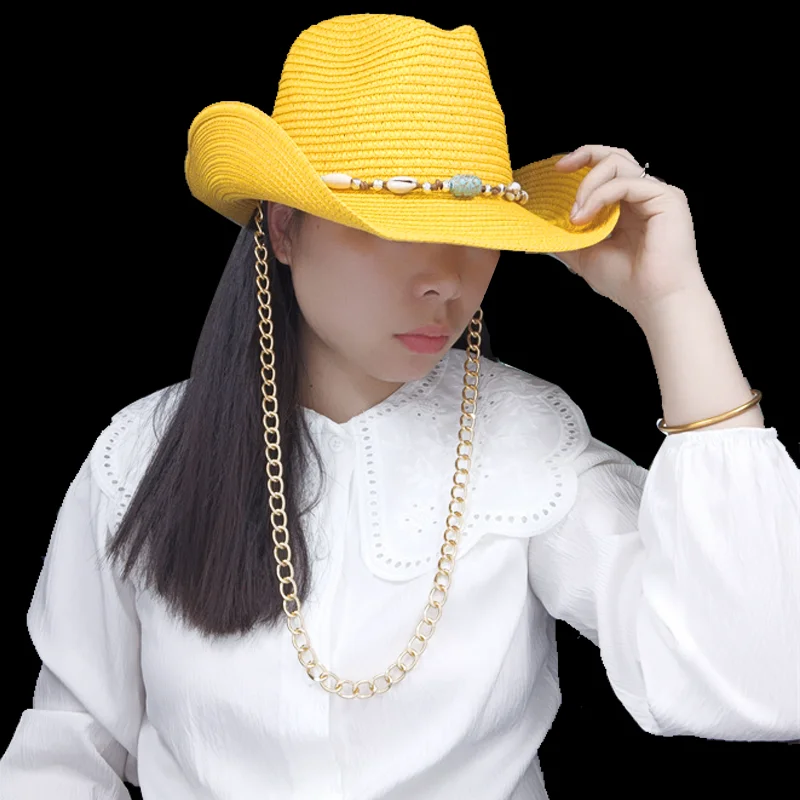 Summer Men's Straw Hat New Cowboy Hat Punk Chain Straw Hat Women's Cowboy Hat Straw Hat Summer Sun Hat Couple Summer Hat
Summer Men's Straw Hat New Cowboy Hat Punk Chain Straw Hat Women's Cowboy Hat Straw Hat Summer Sun Hat Couple Summer Hat