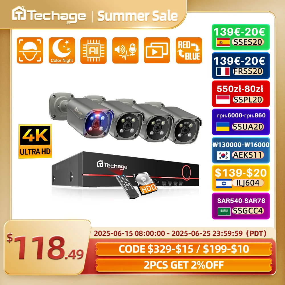 Techage H.265 8CH 4K 2K POE NVR видеорегистратор для видеонаблюдения до 16 каналов для системы видеонаблюдения POE IP-камера-рек
Techage H.265 8CH 4K 2K POE NVR видеорегистратор для видеонаблюдения до 16 каналов для системы видеонаблюдения POE IP-камера-рек