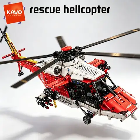KAVOWORLD 1528 pièces Grand Hélicoptère de Sauvetage SAR en Blocs de Construction, Kit de Modèle d'Hélicoptère Militaire Armé Rouge, Jouet de Construction d'Hélicoptère de Recherche et de Sauvetage, Hélice Rotative Manuelle, Treuil, Crochet, Briques d'Ambulance Aérienne d'Urgence pour Adultes, Décoration Intérieure, Cadeau de Noël ou d'Anniversaire
