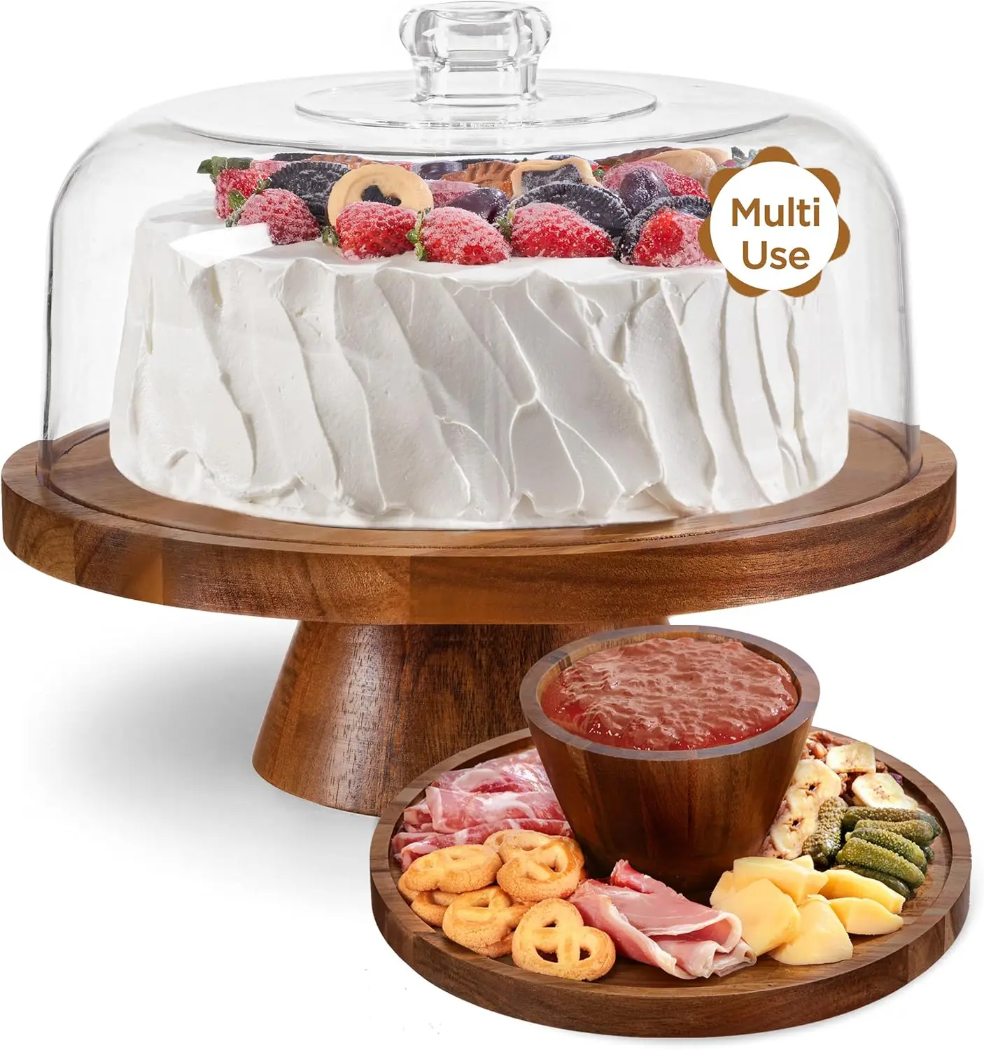 Multifunctional Acacia Wood Cake Stand with Glass Dome Lid, 11.4" Display for Baking Gifts and Parties
Multifunctional Acacia Wood Cake Stand with Glass Dome Lid, 11.4" Display for Baking Gifts and Parties