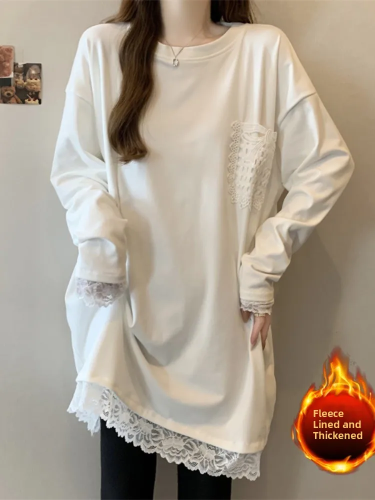 Thiened Fce Lace Mid-Length Base irt Women's Autumn Winter plus Size Curvy Slimming oulder-Length Long Sve T-irt
Thiened Fce Lace Mid-Length Base irt Women's Autumn Winter plus Size Curvy Slimming oulder-Length Long Sve T-irt