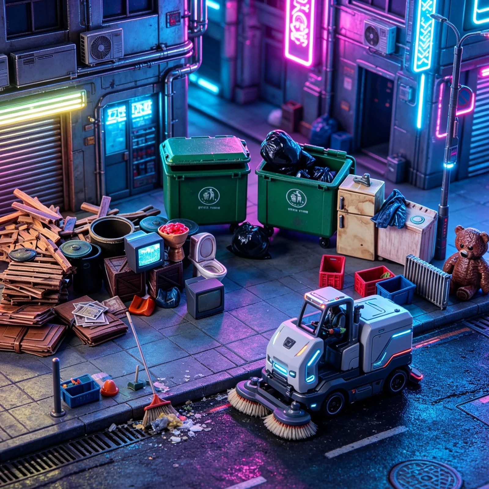 City Street-Cleaning Miniature Scene Mixed-Color Worn Cluttered Scene Model
City Street-Cleaning Miniature Scene Mixed-Color Worn Cluttered Scene Model