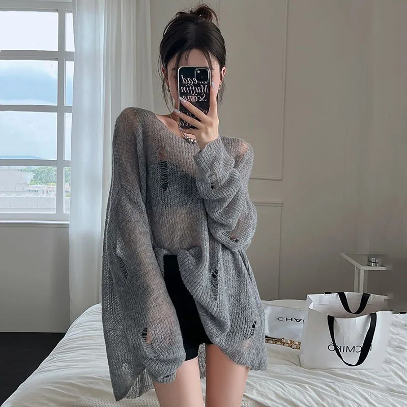 Sexy Hollow Out Women Pullover Y2K Korean Loose Streetwear Hole Knitted Sweater Fashion Lazy Style Off Shoulder Sunscreen Tops
Sexy Hollow Out Women Pullover Y2K Korean Loose Streetwear Hole Knitted Sweater Fashion Lazy Style Off Shoulder Sunscreen Tops