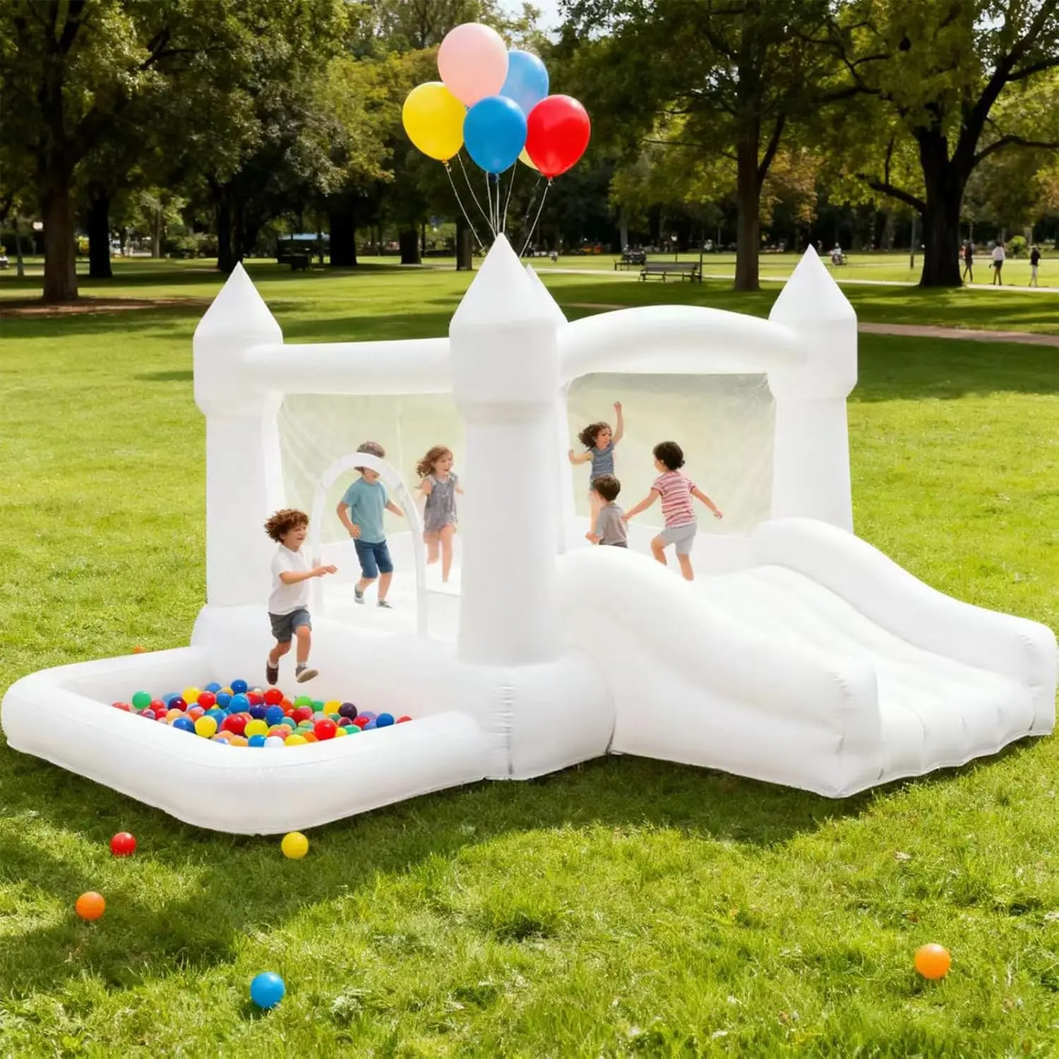 Indoor/Outdoor White Inflatable Jumping Castle with Slide and Water Pool or Ball Pool, Perfect for Garden, Backyard Fun, Ideal for Weddings, Birthdays & Family Events
Indoor/Outdoor White Inflatable Jumping Castle with Slide and Water Pool or Ball Pool, Perfect for Garden, Backyard Fun, Ideal for Weddings, Birthdays & Family Events