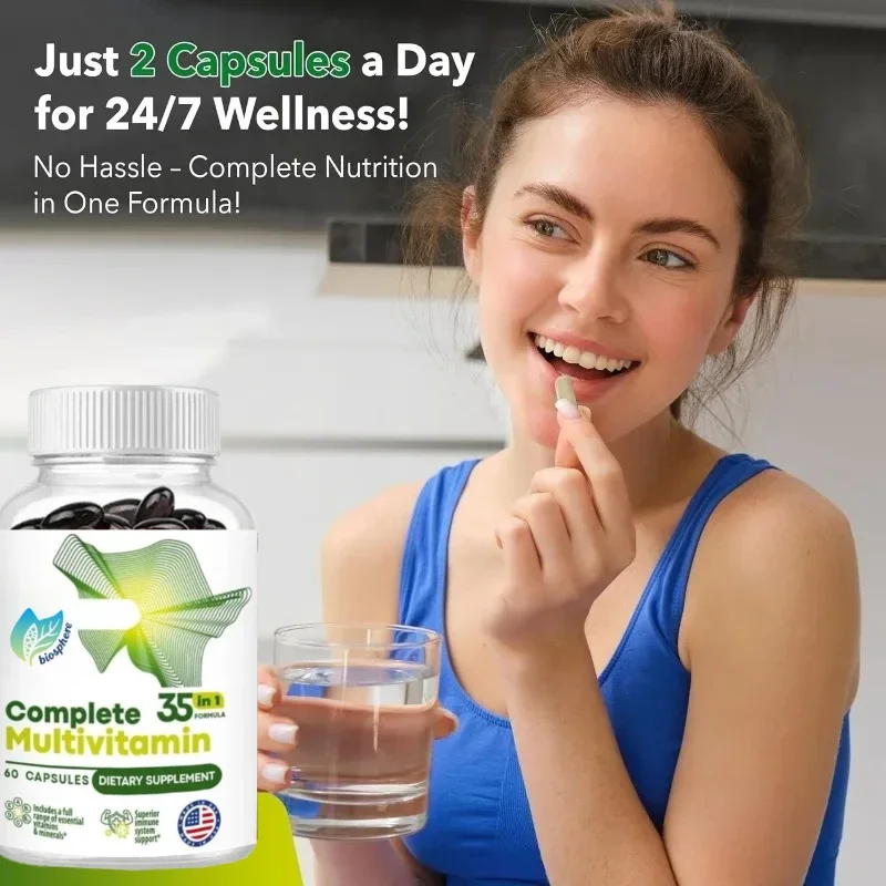 35-in-1 Complete Multivitamin Formula Vegetarian Capsules Daily Health Support - 60 Count
35-in-1 Complete Multivitamin Formula Vegetarian Capsules Daily Health Support - 60 Count