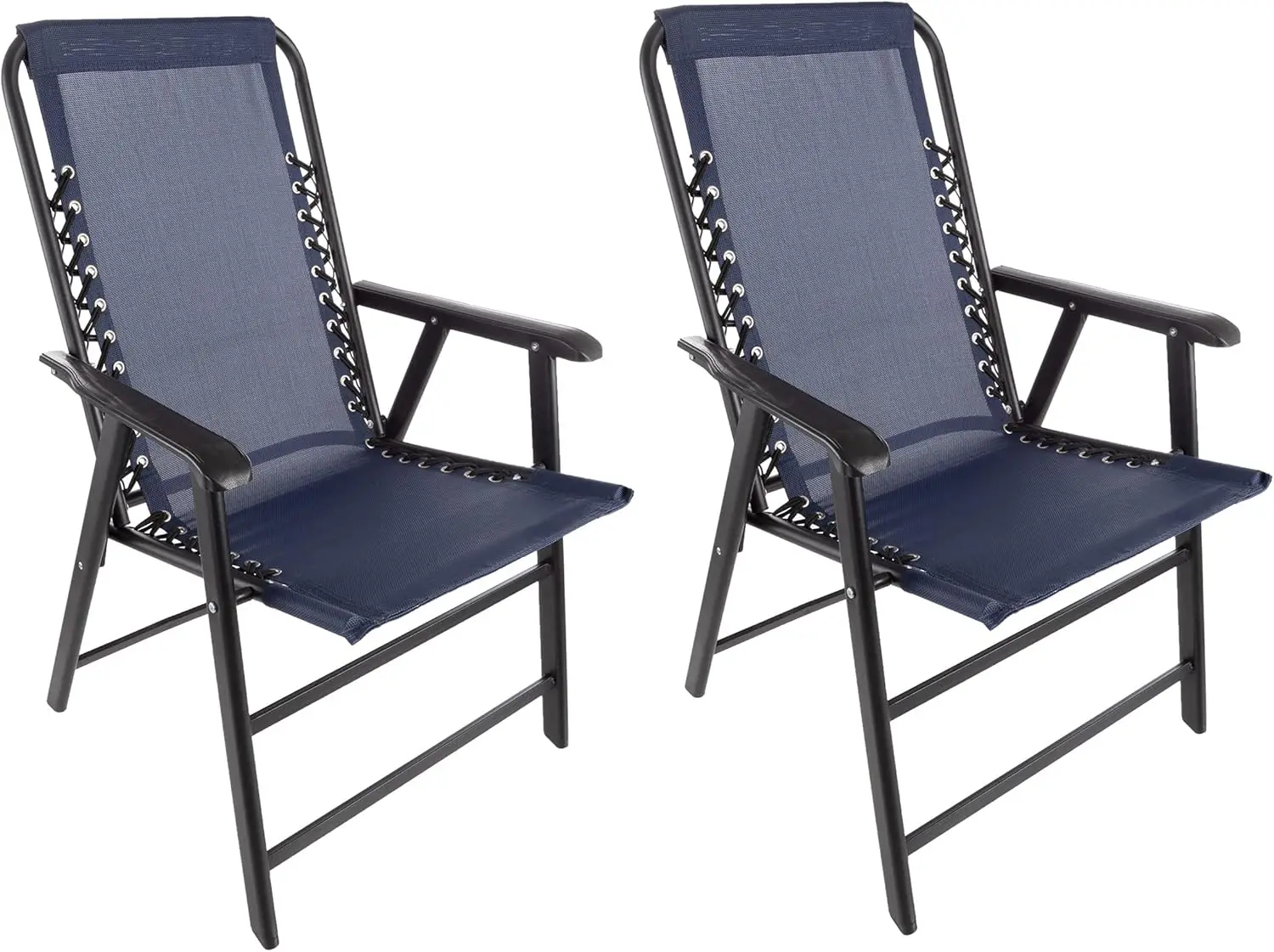 Folding Camping Chairs. Set of 2. Lawn Chairs. Textilene Fabric. Bungee Suspension. Portable. Navy.
Folding Camping Chairs. Set of 2. Lawn Chairs. Textilene Fabric. Bungee Suspension. Portable. Navy.