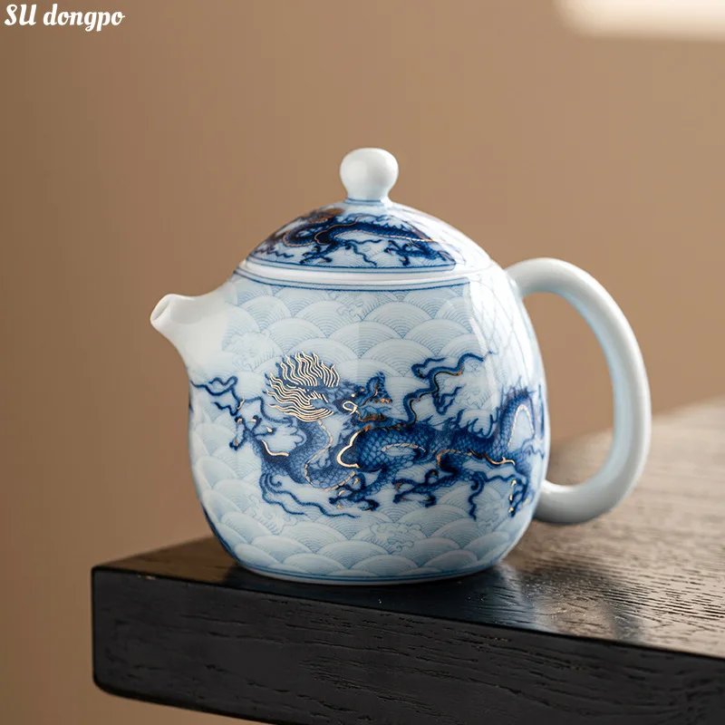 Metal Inlay Blue and White Dragon Teapot Single Ceramic Porcelain Chinese Kungfu Dragon Making Pot for Pu'er Tea
Metal Inlay Blue and White Dragon Teapot Single Ceramic Porcelain Chinese Kungfu Dragon Making Pot for Pu'er Tea