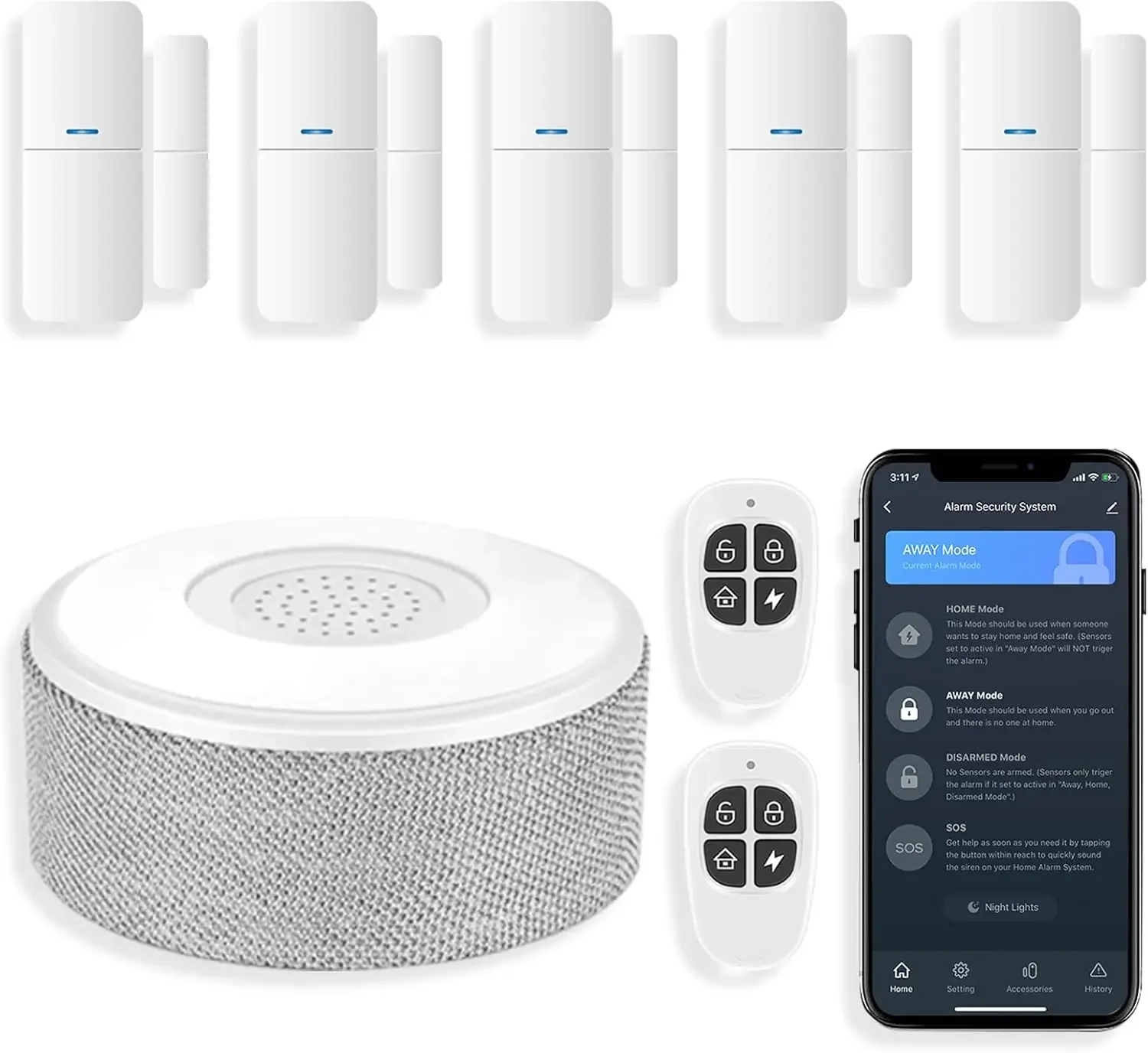Wireless DIY Smart Home Security System, with Phone APP Alert, 8 Pieces-Kit (Alarm Siren, Door Window Sensor, Remote)
Wireless DIY Smart Home Security System, with Phone APP Alert, 8 Pieces-Kit (Alarm Siren, Door Window Sensor, Remote)