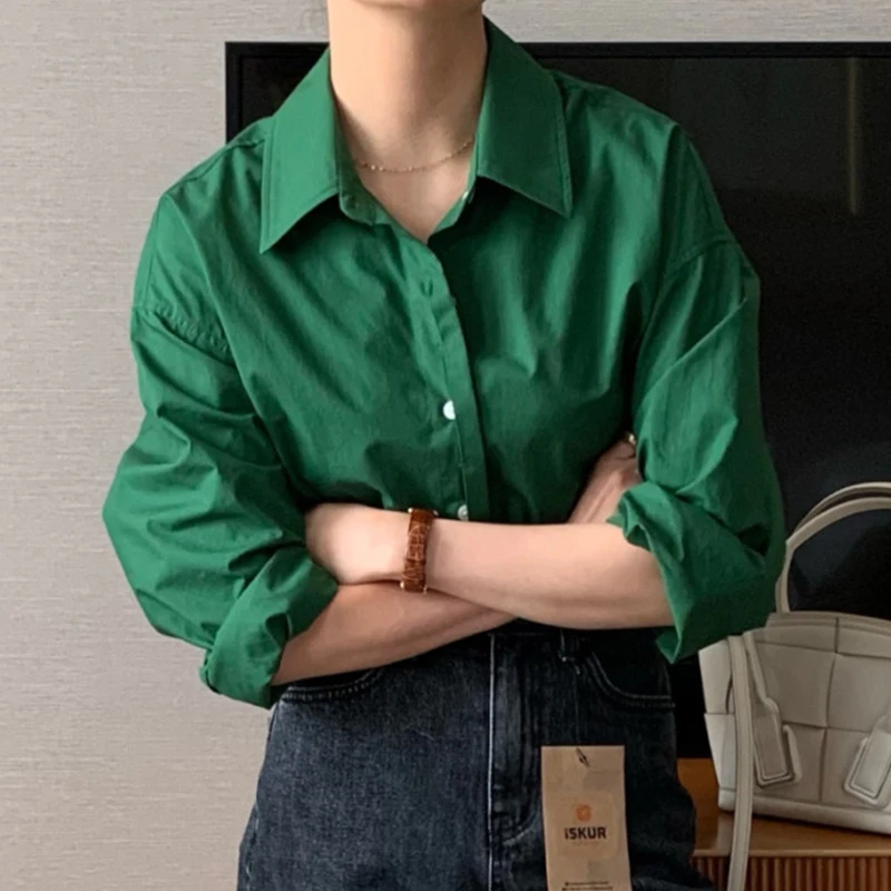 Chic Spring Casual Loose Long Sve Turn-down Collar Single Button Pure Color Base irt Top Women's Faion Simple Aosphere
Chic Spring Casual Loose Long Sve Turn-down Collar Single Button Pure Color Base irt Top Women's Faion Simple Aosphere