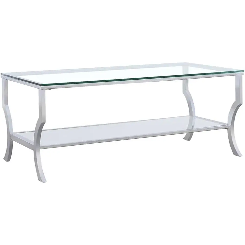 Clear Glass Coffee Table with Mirrored Shelf and Curved Metal Legs for Living Room, 47 Inch
Clear Glass Coffee Table with Mirrored Shelf and Curved Metal Legs for Living Room, 47 Inch