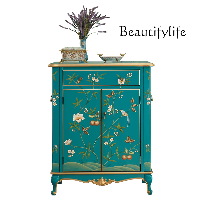 Hand painted retro art multi-functional American entrance shoe cabinet green storage cabinet national style high-end
Hand painted retro art multi-functional American entrance shoe cabinet green storage cabinet national style high-end