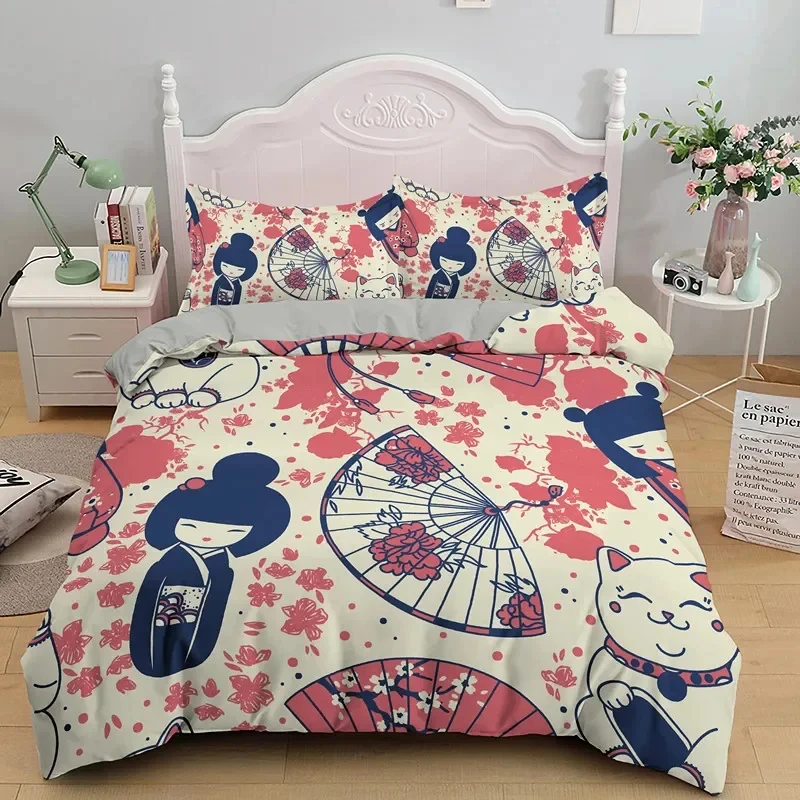 Japanese Dolls Duvet Cover Cute Lucky Cat Bedding Set Microfiber Fan Kokeshi Comforter Cover King For Boys Girls Bedroom Decor
Japanese Dolls Duvet Cover Cute Lucky Cat Bedding Set Microfiber Fan Kokeshi Comforter Cover King For Boys Girls Bedroom Decor