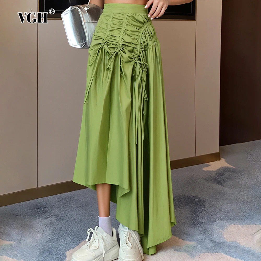 VGH Casual Slimming Solid Spliced Folds Skirts For Women High Waist Irregular Draped Designer Long Skirt Female Fashion Style
VGH Casual Slimming Solid Spliced Folds Skirts For Women High Waist Irregular Draped Designer Long Skirt Female Fashion Style