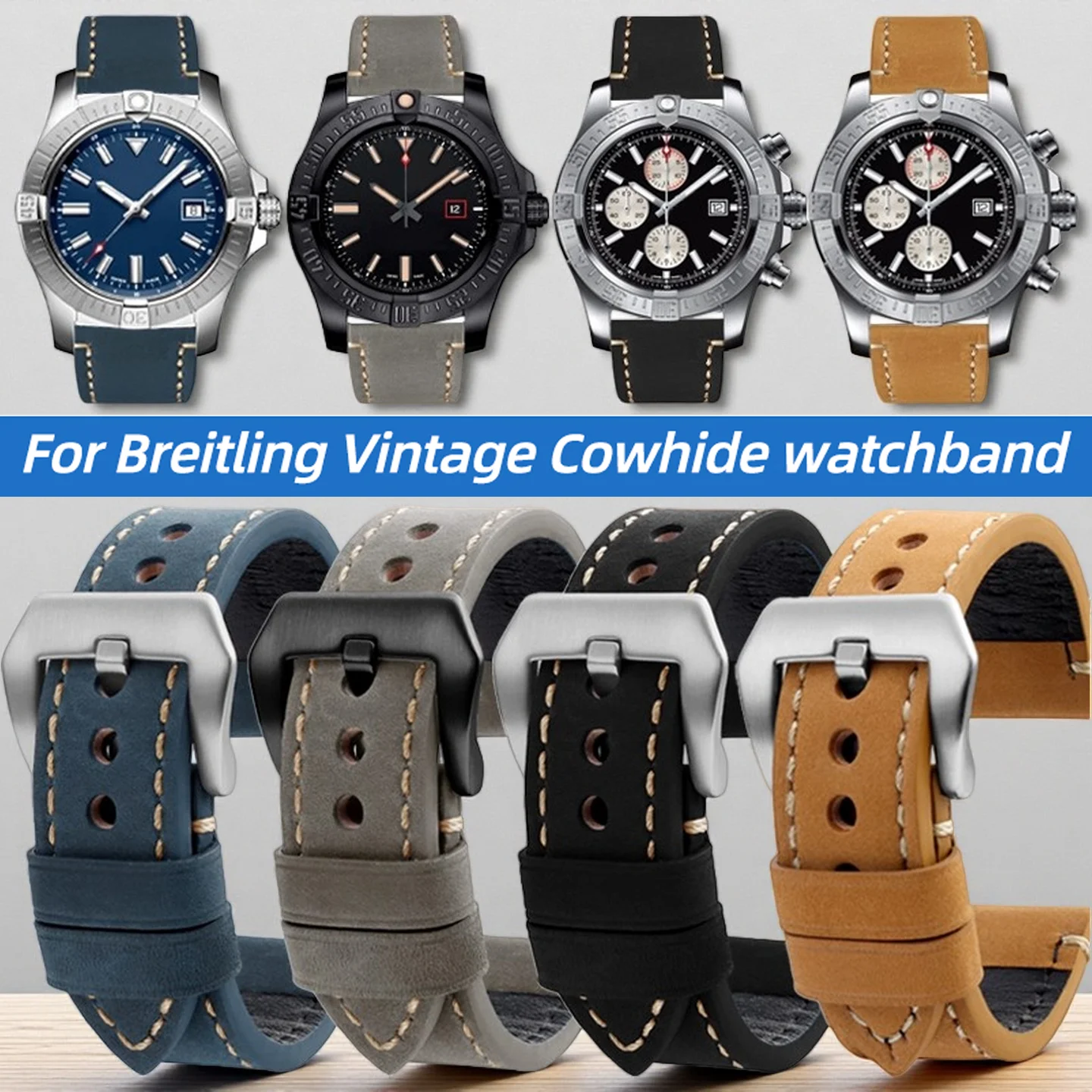 Винтажный ремешок для часов из воловьей кожи 22 мм 24 мм для Breitling Avenger Super Ocean, браслет из натуральной кожи, мужской ремешок для часов, черный, коричневый, синий
Винтажный ремешок для часов из воловьей кожи 22 мм 24 мм для Breitling Avenger Super Ocean, браслет из натуральной кожи, мужской ремешок для часов, черный, коричневый, синий