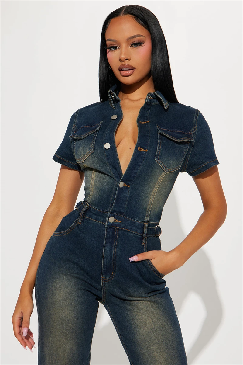 Streetwear Denim Jumpsuits Summer Clothing Women Short Sleeve Button Up Jeans Long Rompers Playsuits One Pieces Overalls Outfits
Streetwear Denim Jumpsuits Summer Clothing Women Short Sleeve Button Up Jeans Long Rompers Playsuits One Pieces Overalls Outfits