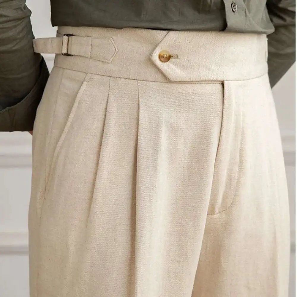 Linen Cotton High Waist Straight Casual Pants Men Versatile Naples Gentleman Pleated Pants High Quality Italian Dress Trousers
Linen Cotton High Waist Straight Casual Pants Men Versatile Naples Gentleman Pleated Pants High Quality Italian Dress Trousers