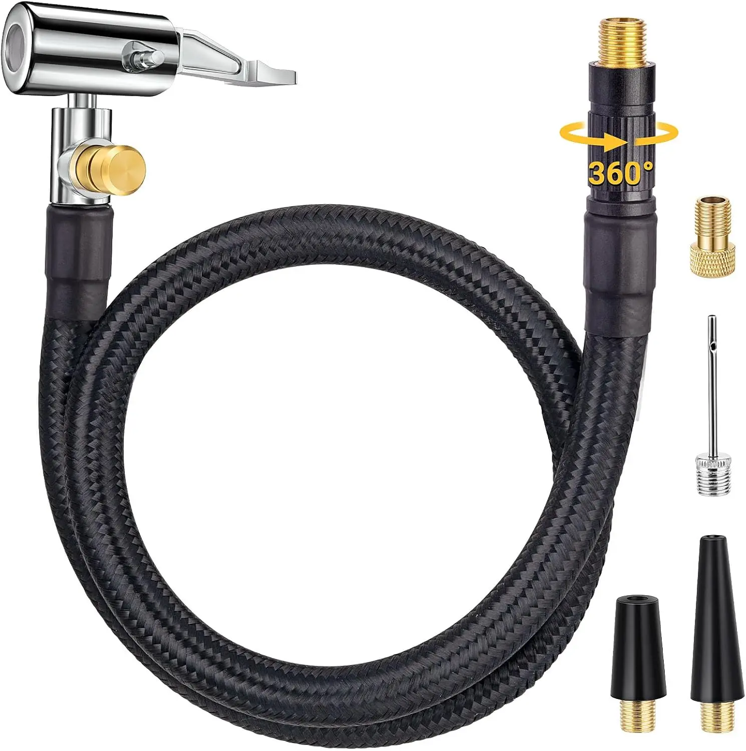 Upgraded Tire Inflator Hose with 360° Rotating End, Quick Connect Air Chuck for Portable Compressors
Upgraded Tire Inflator Hose with 360° Rotating End, Quick Connect Air Chuck for Portable Compressors