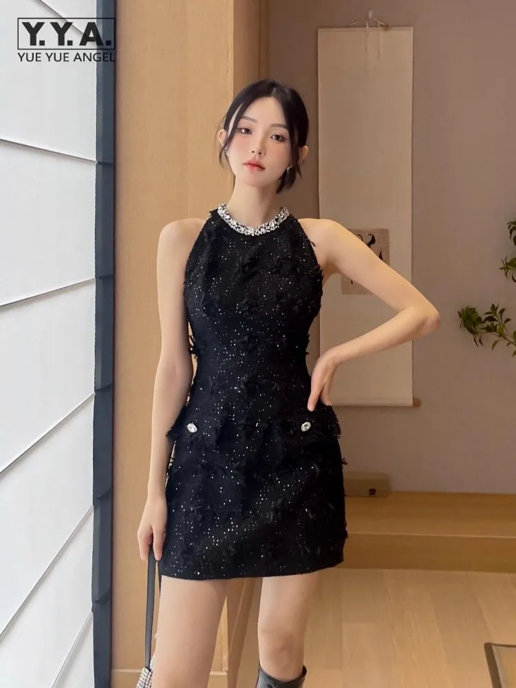 Elegant Party Women Sleeveless Black Dress O-Neck Fashion Diamonds Slim Fit High Waist A-Line Short Dress Ladies Tweed Dress
Elegant Party Women Sleeveless Black Dress O-Neck Fashion Diamonds Slim Fit High Waist A-Line Short Dress Ladies Tweed Dress