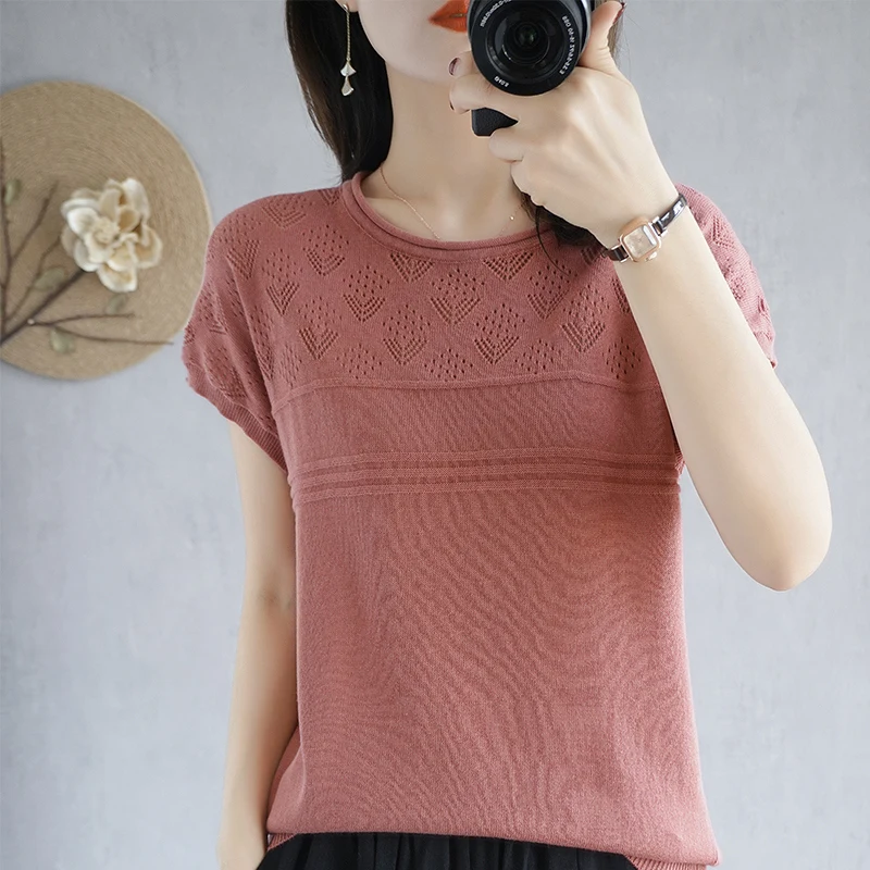 Summer new 100% pure cotton sweater short sleeved solid color round neck women's top Korean version loose soft pullover T-shirt
Summer new 100% pure cotton sweater short sleeved solid color round neck women's top Korean version loose soft pullover T-shirt