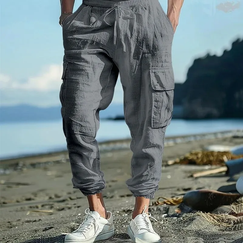 Cross-border Cotton and Linen Tied Feet Multi-pocket Tether Solid Color Loose Drawstring Trousers Pants Men Men Clothing
Cross-border Cotton and Linen Tied Feet Multi-pocket Tether Solid Color Loose Drawstring Trousers Pants Men Men Clothing