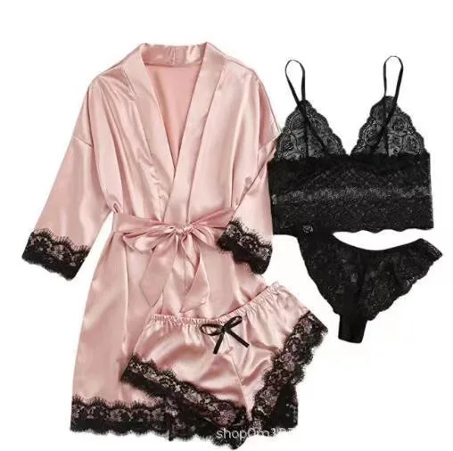 Woman Fashion Pajama Printing Sexy Lace Trimming Artificial Silk Satin Pajama Set Dress
Woman Fashion Pajama Printing Sexy Lace Trimming Artificial Silk Satin Pajama Set Dress