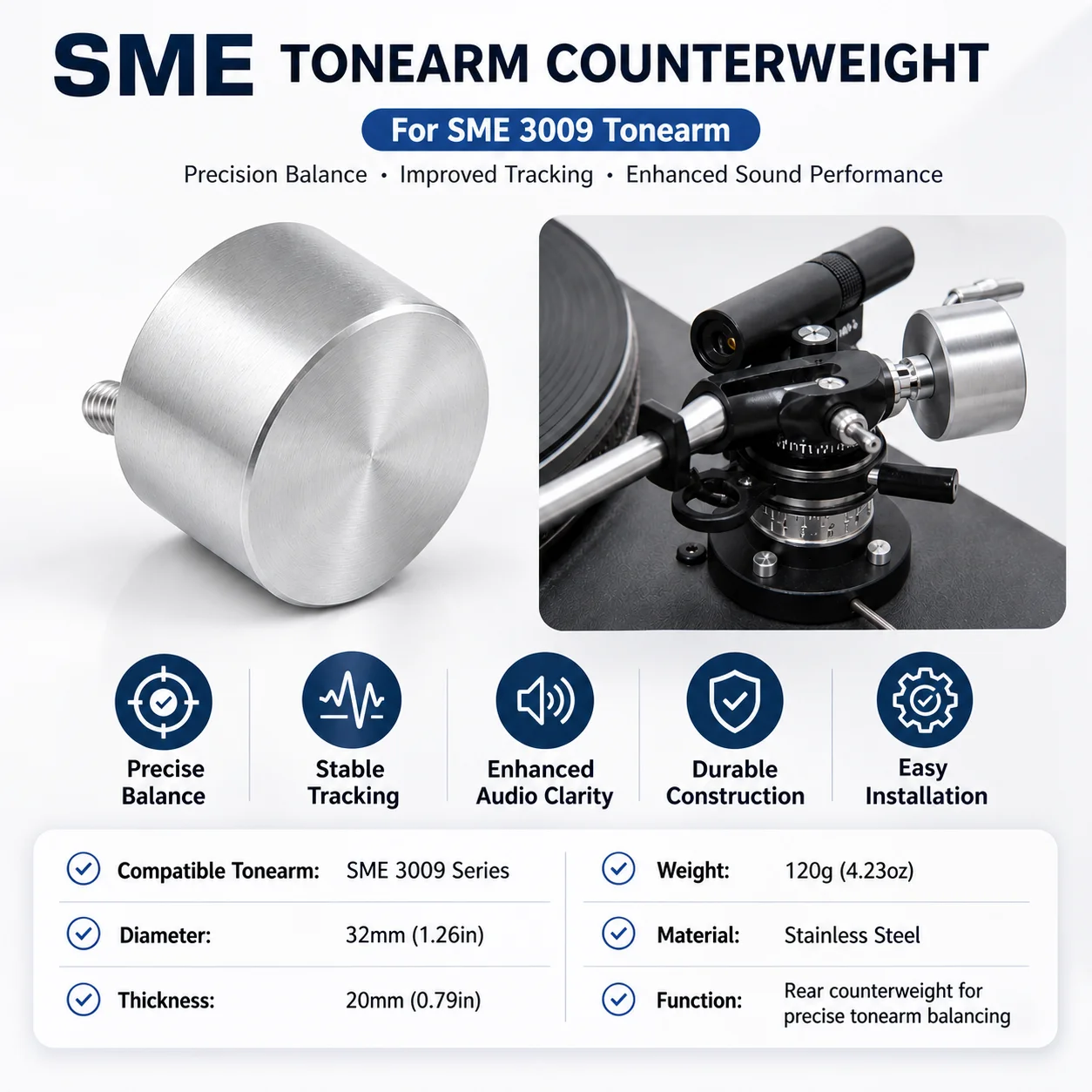 SME 3009 Tonearm Counterweight Stainless Steel Balance Weight Vinyl Turntable Tracking Force Adjustment Parts
SME 3009 Tonearm Counterweight Stainless Steel Balance Weight Vinyl Turntable Tracking Force Adjustment Parts