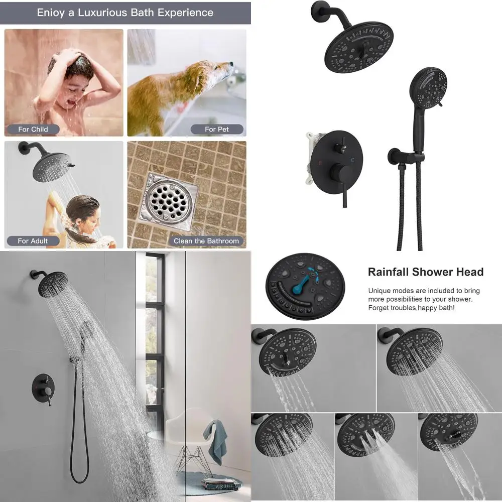 Wall-Mounted Luxury Multifunction Shower System with Rainfall Showerhead in Matte Black Finish
Wall-Mounted Luxury Multifunction Shower System with Rainfall Showerhead in Matte Black Finish