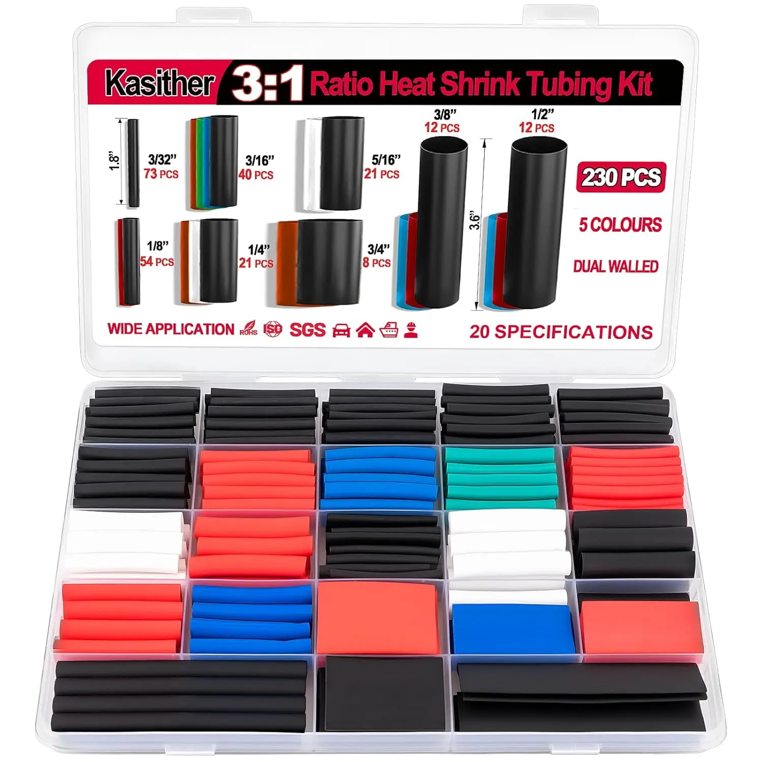 230pcs 3:1 Heat Shrink Tubing Kit, 8 Sizes Adhesive Lined, Marine Grade Wire Wrap Assorted for DIY
230pcs 3:1 Heat Shrink Tubing Kit, 8 Sizes Adhesive Lined, Marine Grade Wire Wrap Assorted for DIY