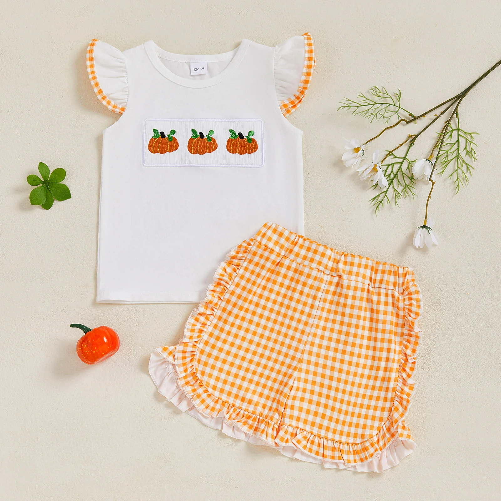 VISgogo Toddler Girl 2Pcs Summer Outfits Pumpkin Embroidery Flying Sleeve Round Neck Tops and Ruffled Plaid Shorts Set
VISgogo Toddler Girl 2Pcs Summer Outfits Pumpkin Embroidery Flying Sleeve Round Neck Tops and Ruffled Plaid Shorts Set