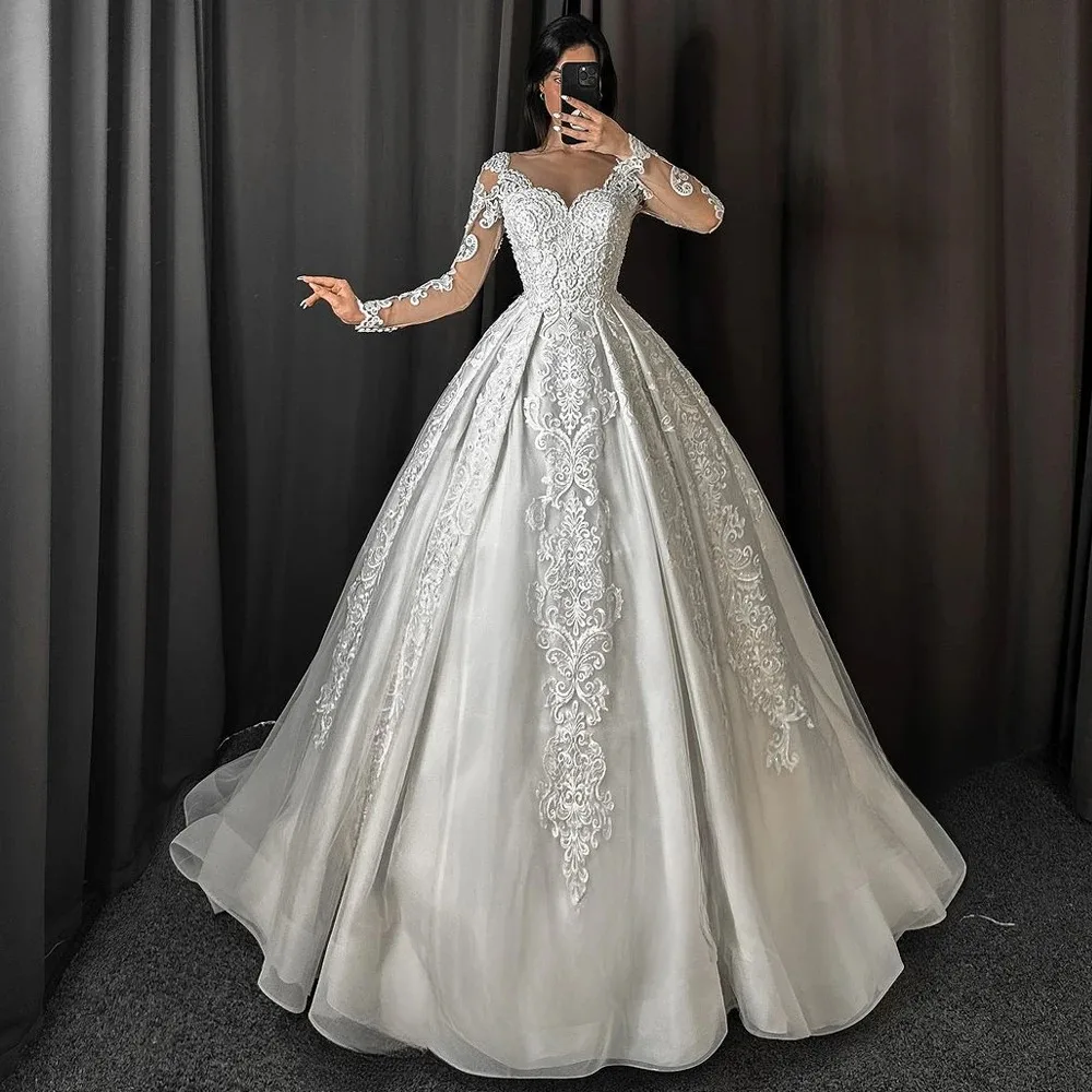 Classic Sweetheart Wedding Dresses for Bride Long Sleeves Lace Appliques Tulle A-line Bridal Gown Vestido De Novia
Classic Sweetheart Wedding Dresses for Bride Long Sleeves Lace Appliques Tulle A-line Bridal Gown Vestido De Novia