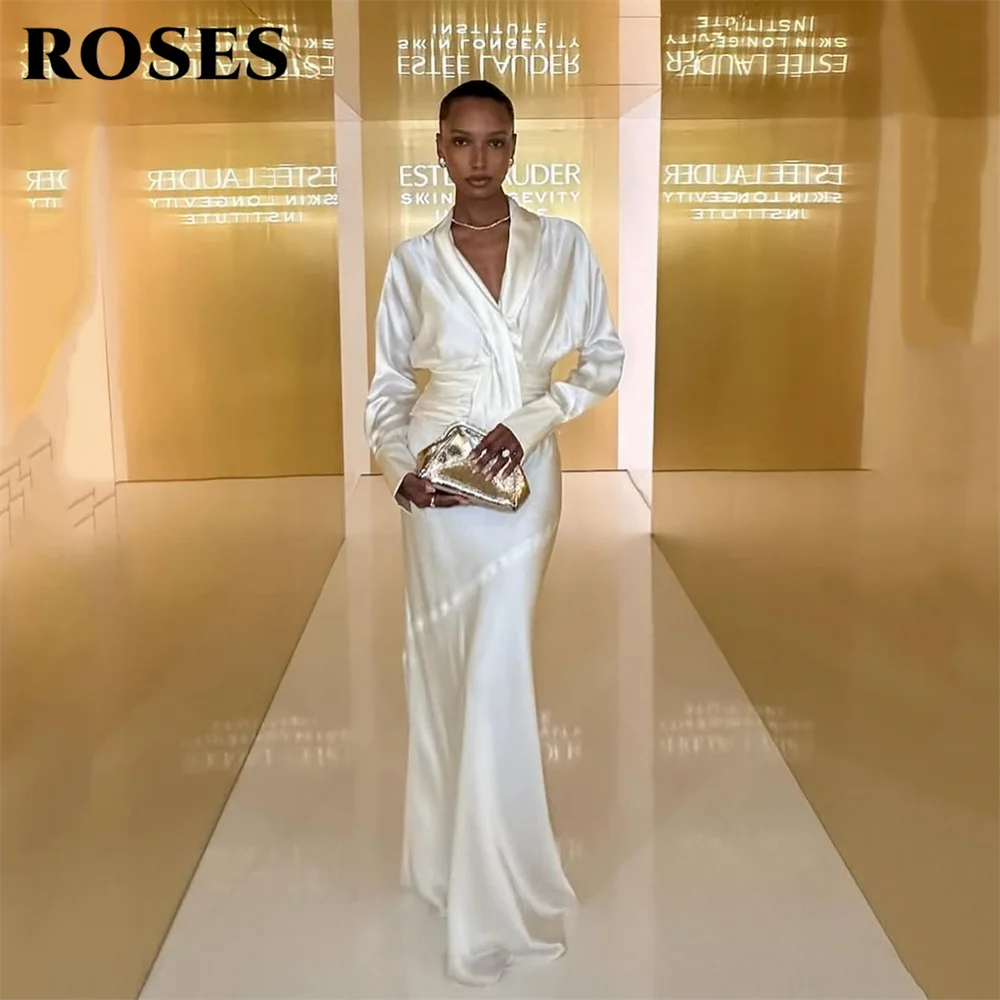 ROSES White Evening Dress Deep V Neck Formal Gown with Ruched Waist Night Dresses Long Sleeve Mermaid Prom Dresses Customized
ROSES White Evening Dress Deep V Neck Formal Gown with Ruched Waist Night Dresses Long Sleeve Mermaid Prom Dresses Customized