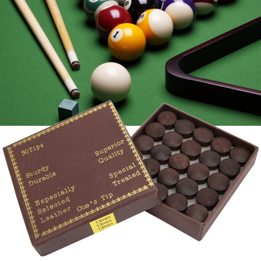 50pcs Billiard Accessories 13MM Pool Billiard Cue Tips Storage Box Red Brown Billiard Cue Tips Cowhide Pool Stick Tips Pool Game
50pcs Billiard Accessories 13MM Pool Billiard Cue Tips Storage Box Red Brown Billiard Cue Tips Cowhide Pool Stick Tips Pool Game