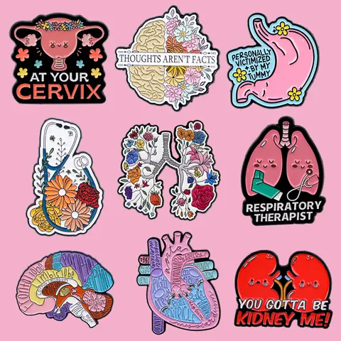 Broche en émail pour cerveau, cœur, ventre, organes corporels personnalisés, Badge à revers, accessoires pour vêtements en métal, sac à dos, bijoux cadeau pour amis