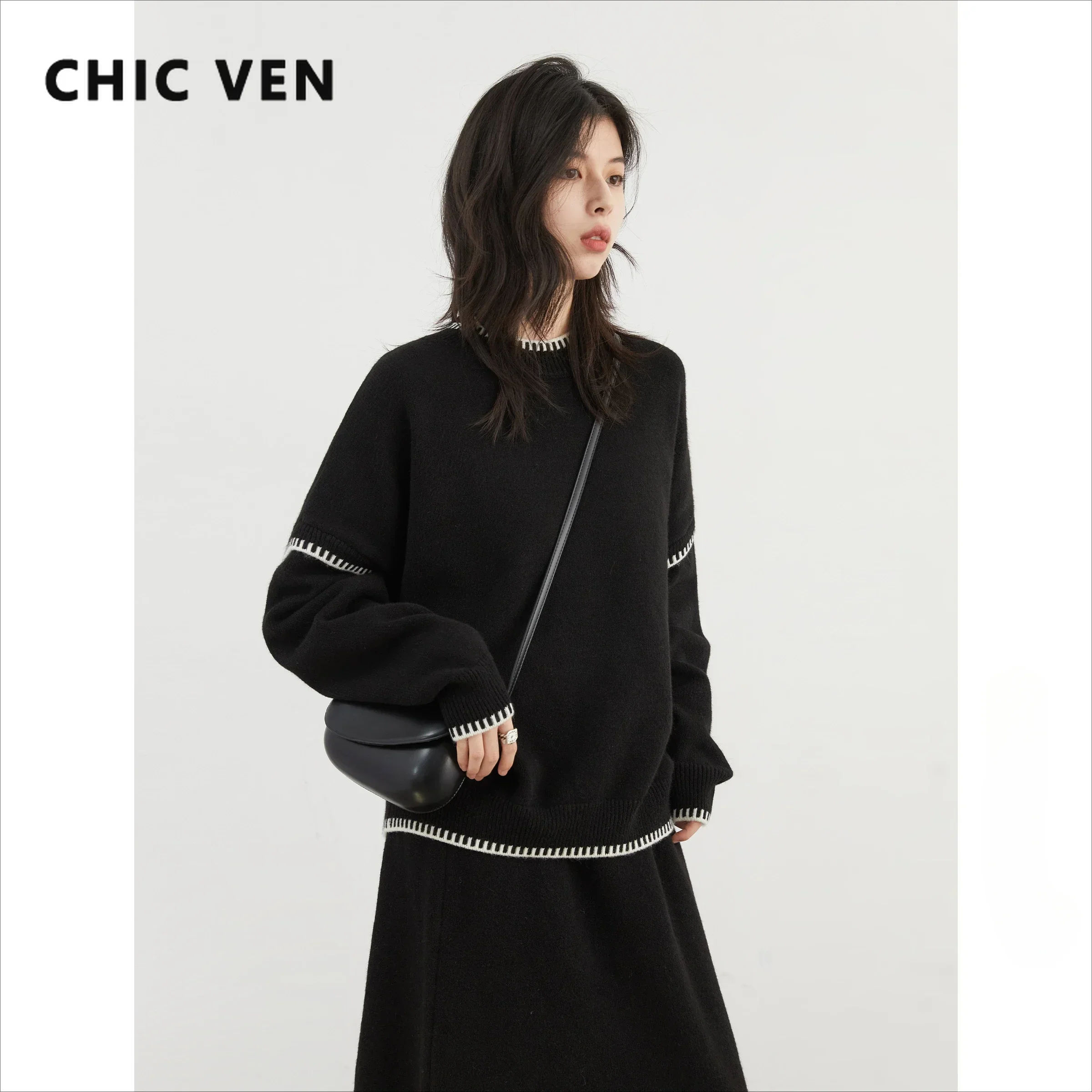 CHIC VEN Women Sweater Loose Round Neck Pullover A Line Dress Sets New Contrasting Edge Knitted Skirt Set Autumn Winter 2024
CHIC VEN Women Sweater Loose Round Neck Pullover A Line Dress Sets New Contrasting Edge Knitted Skirt Set Autumn Winter 2024