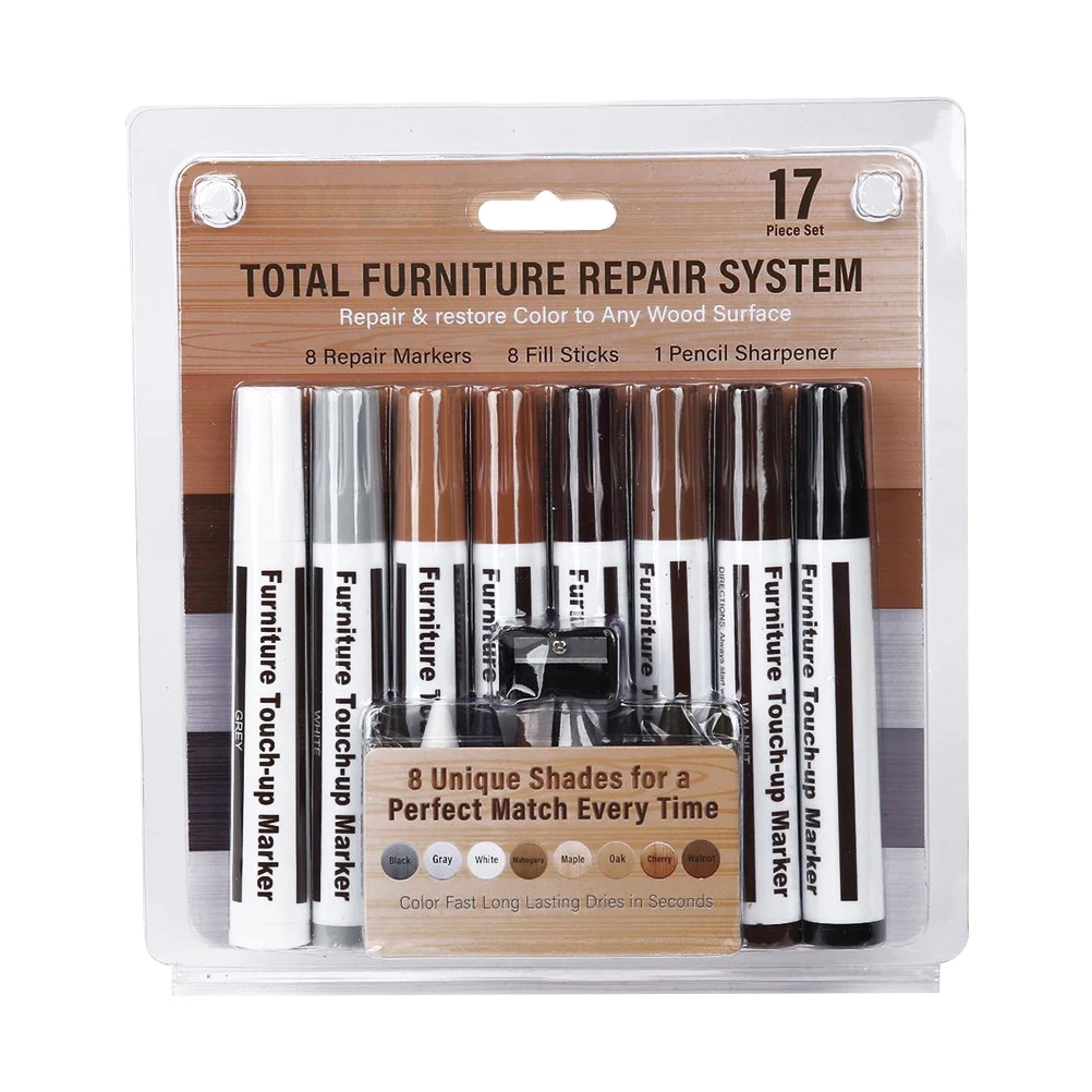 17pcs Furniture Touch Up Pens Wood Repair Markers Concealing Scratches Blemishes Worn Edges Non-Toxic Fast Drying Scratch Repair 
17pcs Furniture Touch Up Pens Wood Repair Markers Concealing Scratches Blemishes Worn Edges Non-Toxic Fast Drying Scratch Repair