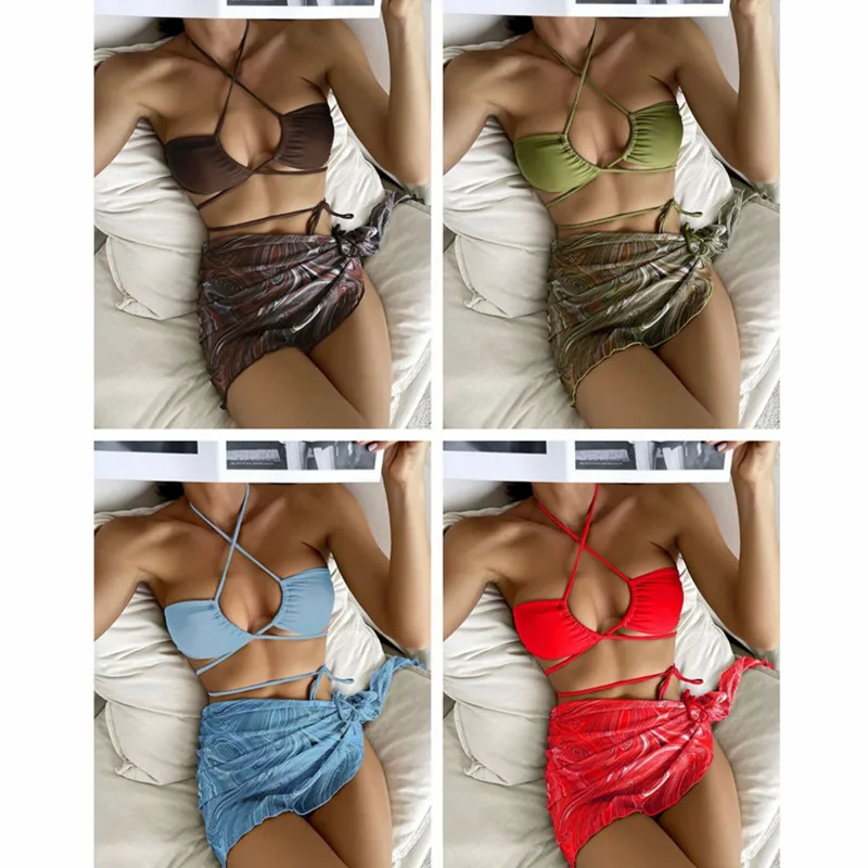 New Sexy Push-Up Drawstring Tie Swimsuit Printed Short Skirt Mesh Three-Piece Bikini Set
New Sexy Push-Up Drawstring Tie Swimsuit Printed Short Skirt Mesh Three-Piece Bikini Set